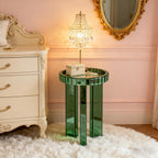 SHYFOY Green Mirrored End Table, 23" H Round Glass Side Table with Three Legs, Modern Accent Table for Living Room, Bedroom, or Entryway