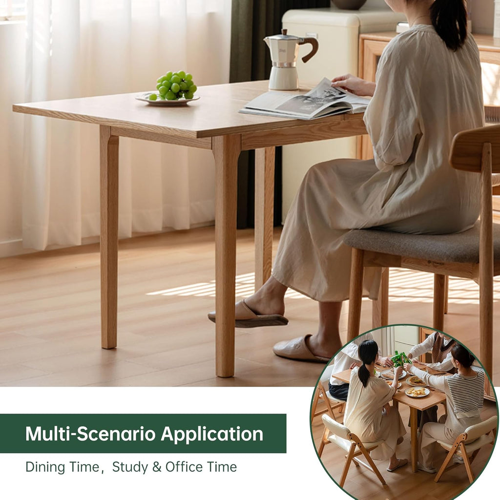 31"-47" Foldable Dining Table and Chairs Set for 4, Solid Wood Extendable Kitchen Table with Oak Wood Legs, Space-Saving Dinner Tables for Living Room, Kitchen(Original, 1table+4cushion chairs-YA)