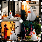 Abbylike Halloween Porch Goose Outfit Ghost Goose Outfit Fall Halloween Geese Costume Clothes with Pumpkin Bag for 23'' Cement Plastic Duck Yard Lawn Statue Decorations
