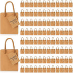 Sherr 100 Pack Mini Gift Bags Bulk, 4 x 2.75 x 4.5 Inches Paper Bags with Tags, Extra Small Paper Gift Boxes with Handles for Birthday, Party Favors, Weddings, Small Business(Brown)