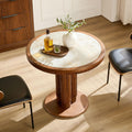 33.07 inch Mid-Century Round Dining Table for 2-4 People, 9mm Sintered Stone Recessed Tabletop, Solid Wood Reinforced MDF Frame, Compact Circular Bistro Table for Kitchen Dining Room