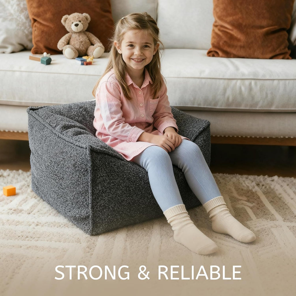Square Boucle Pouf Ottoman Footrest, Soft & Lightweight Footstool with Foam Filling for Living Room & Bedroom, Laid-Back Lounge Style