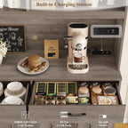 HOSTACK Modern Farmhouse Pantry Cabinet, 75" Tall Kitchen Pantry Storage Cabinet with Charging Station, RGB LED Light, Multi-Purpose Kitchen Storage Hutch Cabinets with Adjustable Shelves, Ash Grey