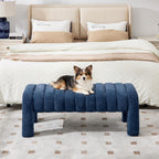 43’’ Bedroom Bench, Upholstered End of Bed Bench with Solid Wood Legs, Modern Small Dining Bench with Full Covered Fabrics for Entryway, Bedroom, Living Room (Blue, Chenille)