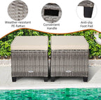 LDAILY Moccha 2 Pieces Patio Outdoor Ottoman, All Weather Rattan Patio Ottoman Set w/Removable Cushions, Footrest Seat Outdoor Footstool (Mix Grey + White)