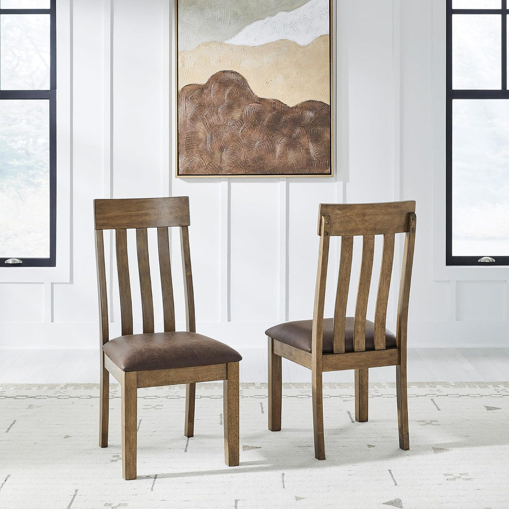 Signature Design by Ashley Vallister Dining Chairs Set of 2, Light Brown | Solid wood frame, Combination of leather and faux leather, Rustic dining room chairs, Slat back design, 250 lb capacity