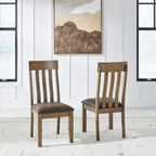 Signature Design by Ashley Vallister Dining Chairs Set of 2, Light Brown | Solid wood frame, Combination of leather and faux leather, Rustic dining room chairs, Slat back design, 250 lb capacity