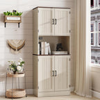 MHOM 71" Tall Pantry Cabinet with Charging Station, Farmhouse Kitchen Hutch with Adjustable Shelves, Modern Kitchen Pantry Storage Cabinet for Dinning Room & Living Room, Antique Oak