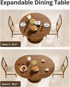 43"-59" Extendable Round Dining Table for 4-8 with Hidden Storage, Oval Dining Room Table with Removable Leaves, Modern Farmhouse Fluted Wood Kitchen Table for Living Room, Walnut