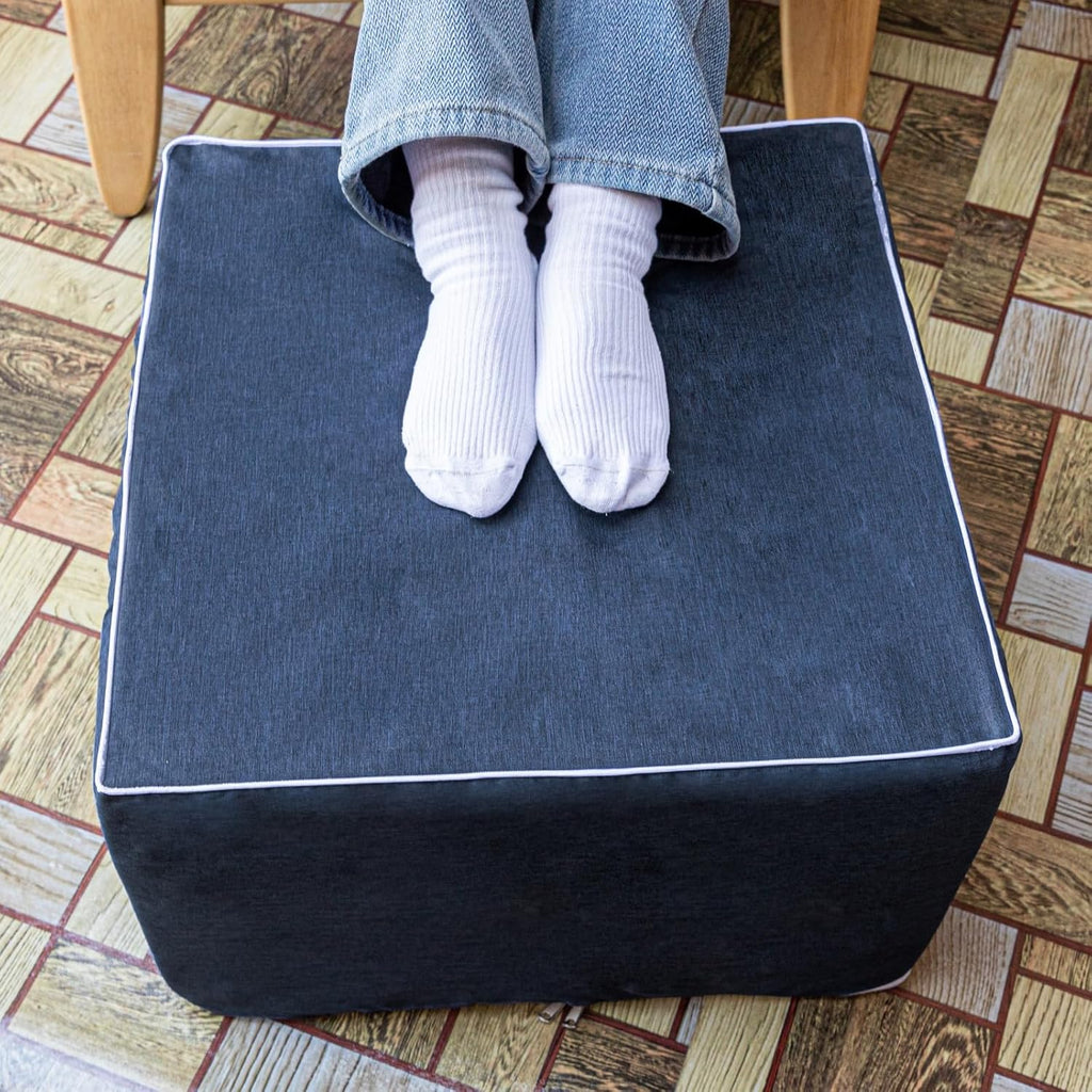 Outdoor Ottoman 20x20x14 Inches Outdoor Square Ottomans for Patio Modern Lightweight Foam Stuffed Pouf Outdoor Footstool Footrest (Navy Blue)