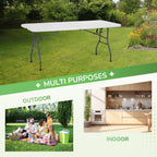 PayLessHere | 6FT Folding Table | Portable Plastic Table with Carry Handle | Waterproof & Foldable Table Design | Steel Frame with Lock | White | for Events, Camping, Indoor & Outdoor Use