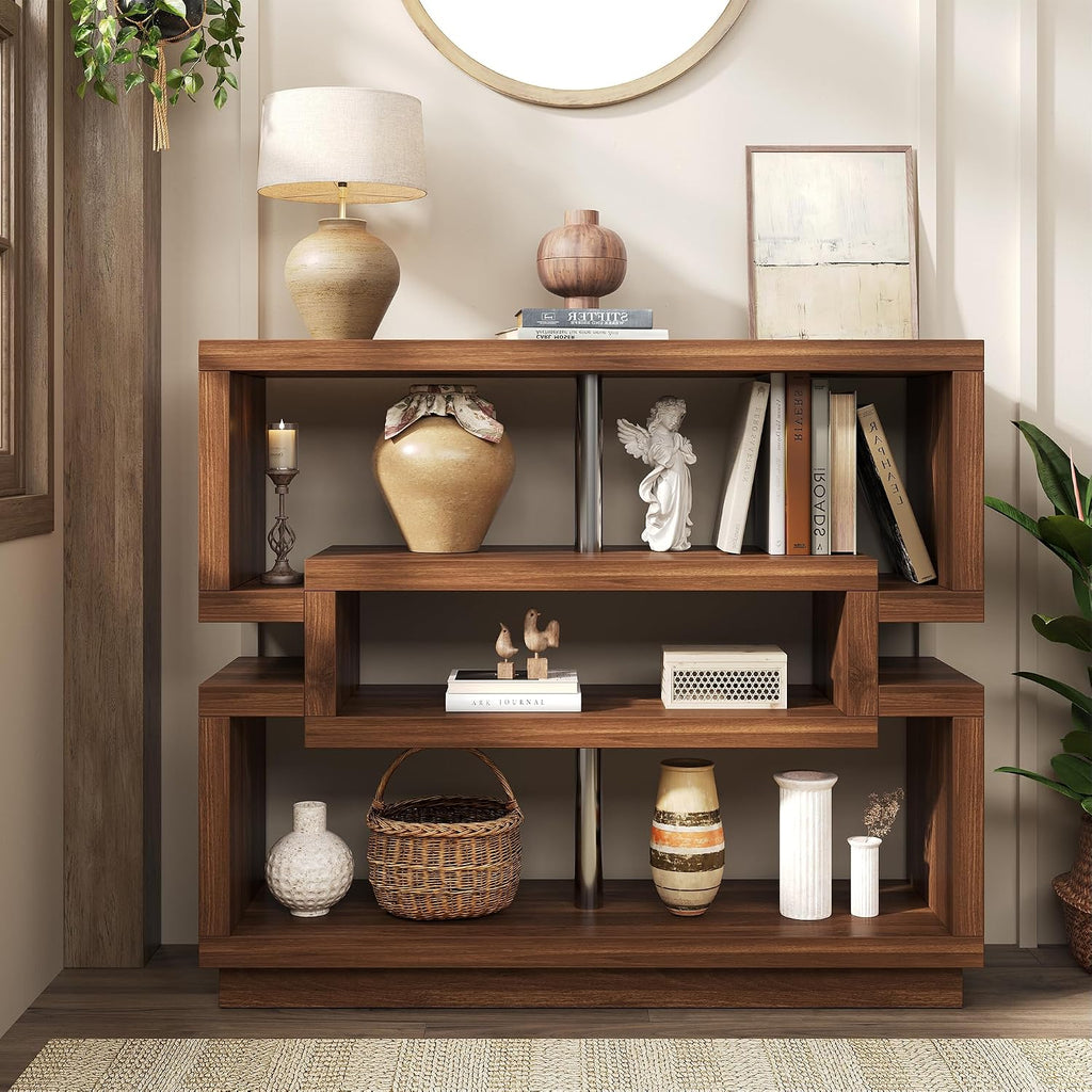 knoworld 40" Console Table for Entrayway, Farmhouse Entry Table with 4 Tier Storage, Narrow Sofa Table Behind The Couch for Entrance, Living Room, Hallway, Foyer, Brown