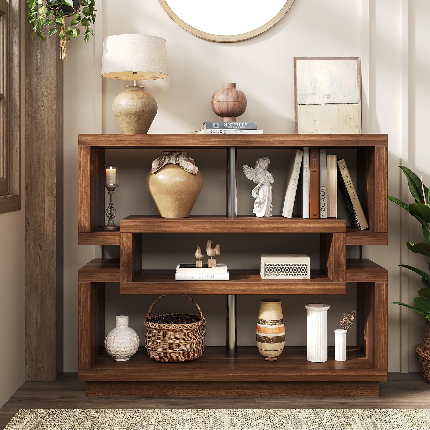 knoworld 40" Console Table for Entrayway, Farmhouse Entry Table with 4 Tier Storage, Narrow Sofa Table Behind The Couch for Entrance, Living Room, Hallway, Foyer, Brown