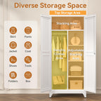 Polup 71" Tall Metal Armoire Wardrobe Closet with Doors and Lock | Wardrobe Cabinet, Hanging Rod, 3 Adjustable Shelves, Steel Clothing Storage Cabinet for Bedroom, Office, Employee, Gym, White