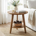 Tribesigns Solid Wood Round Side Table, 2-Tier Farmhouse End Table with Storage Shelf, Nightstand for Living Room, Bedroom, Easy Assembly (1)