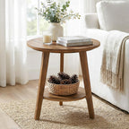 Tribesigns Solid Wood Round Side Table, 2-Tier Farmhouse End Table with Storage Shelf, Nightstand for Living Room, Bedroom, Easy Assembly (1)
