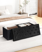 B FSOBEIIALEO Storage Ottoman Bench, 43" Velvet Ottoman with Storage, Black | 140L Large Storage Space, Tufted Foldable Long Storage Bench for Bedroom , Living Room, Entryway, End of bed