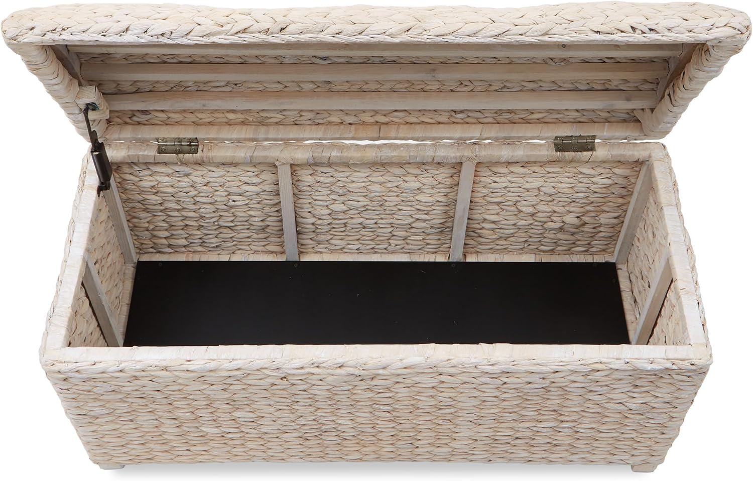 Casafield 36" Storage Trunk with Curved Lid and Safety Hinge - Whitewash, Water Hyacinth Wicker Storage Chest for Bedroom, Entry Way, Living Room
