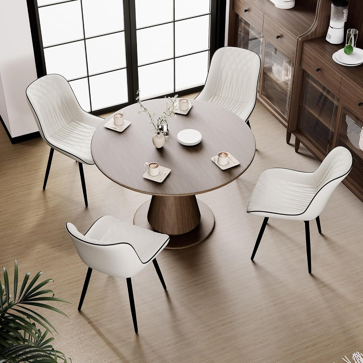 Rowill Dining Chairs Set of 2 Modern Faux Leather Kitchen Chairs with Thickened Metal Frame, Scratch-Resistant Upholstery,Widened Seat & Adjustable Anti-Slip Pads, Cushioned Backrest for Kitchen,White