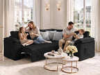 85 In L Shaped Modular Sectional Sofa Couch for Living Room, Black | Pull Out Sleeper Bed, 5 Seat Modular Design, Hidden Storage Space, Soft Corduroy Fabric, Removable Covers, Easy Assembly