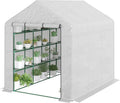 Outsunny 8' x 6' x 7' Walk-in Greenhouse, PE Cover, 4-Tier Shelves, Steel Frame Hot House, Roll-Up Zipper Door for Flowers, Vegetables, Saplings, Tropical Plants, White