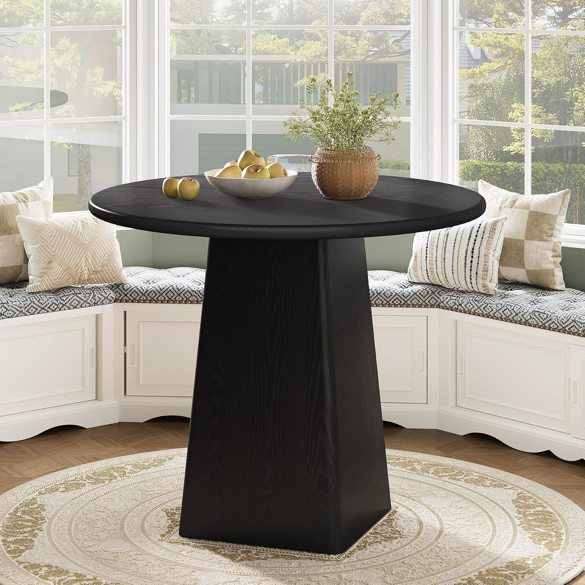 Tribesigns 31.5-Inch Round Dining Room Table for 2-4, Farmhouse Small Kitchen Dinner Table with Square Base for Dining Room Living Room, Black