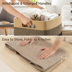 Optish 75L Large Woven Blanket Basket, Storage Basket with Handles, Brown | Sturdy Cotton Rope Basket Organizer Blanket, a lot of Toys, Comforter, Pillow, Bedroom, Living Room, Bathroom, Easy to Carry