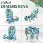 2Pk Aluminum Extra Wide 5-Position Lay Flat Folding Backpack Beach Chairs for Adults, with Cooler Bag, Cup&Phone Holder, Towel Bar for Outdoor Lawn Picnic Sport, Portable Camping Chairs,Tropical Print