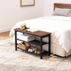 3-Tier Shoe Rack Bench, Rustic Brown Industrial Entryway Storage Organizer with Wood Seat and Multiple Shelves