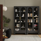 PAOFIN 71" H Locking Display Cabinet with Glass Door, Metal Curio Cabinets with 4 Adjustable Shelves, Tall Liquor Cabinet Display Case for Living Room, Collectibles, Home - Assembly Required Black