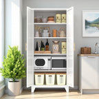 71'' Tall Kitchen Pantry Cabinet, Metal Storage Cabinet with 2 Doors and 4 Adjustable Shelves, Metal Pantry Cabinet with Lock for Dining Room, Living Room,White