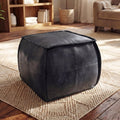 Leather Ottoman,Handmade Stuffed Square Ottoman,Genuine Leather Pouf, Foot Rest Pouf,Comfortable Soft Seating for Living Room & Bedroom (Black, Square)