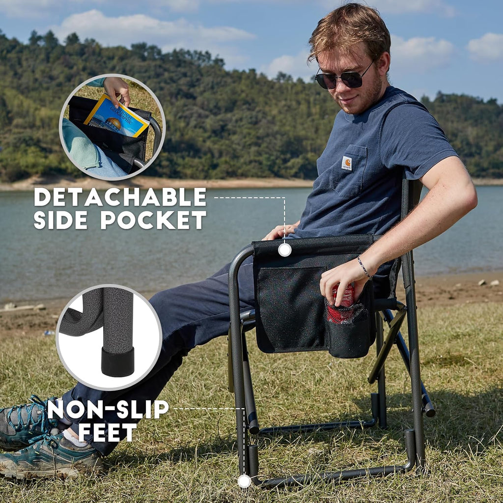 TIMBER RIDGE Aluminum Oversized Camping Chair, Support 400lbs | Lightweight Directors Chair Foldable with Side Table Detachable Side Pocket for Outdoor Camping, Lawn, Picnic