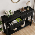 GAOMON Farmhouse Entryway Table with 2 Drawers, 43 Inch Wood Fluted Console Table with Shelf, 2 Tier Sofa Table with Storage for Living Room, Foyer Tables for Entryway-Black