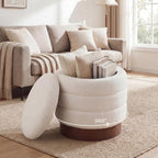 Giantex Round Ottoman with Storage, 360° Swivel Boucle Vanity Stool with Removable Lid, No Assembly Ottoman Foot Rest for Living Room, Bedroom, Makeup Room (White & Brown)