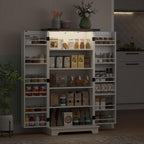 HOMCOM 47" LED Kitchen Pantry Cabinet with Barn Door 5 Deep Shelves White | Farmhouse Storage Cabinet, 12 Door Shelves, Freestanding Food Pantry