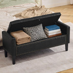 WUTUTUEE 47" Modern Water-Resistant Faux Leather Storage Ottoman Bench with Wooden Legs, Upholstered End of Bed Bench for Bedroom, Living Room or Entryway, Black