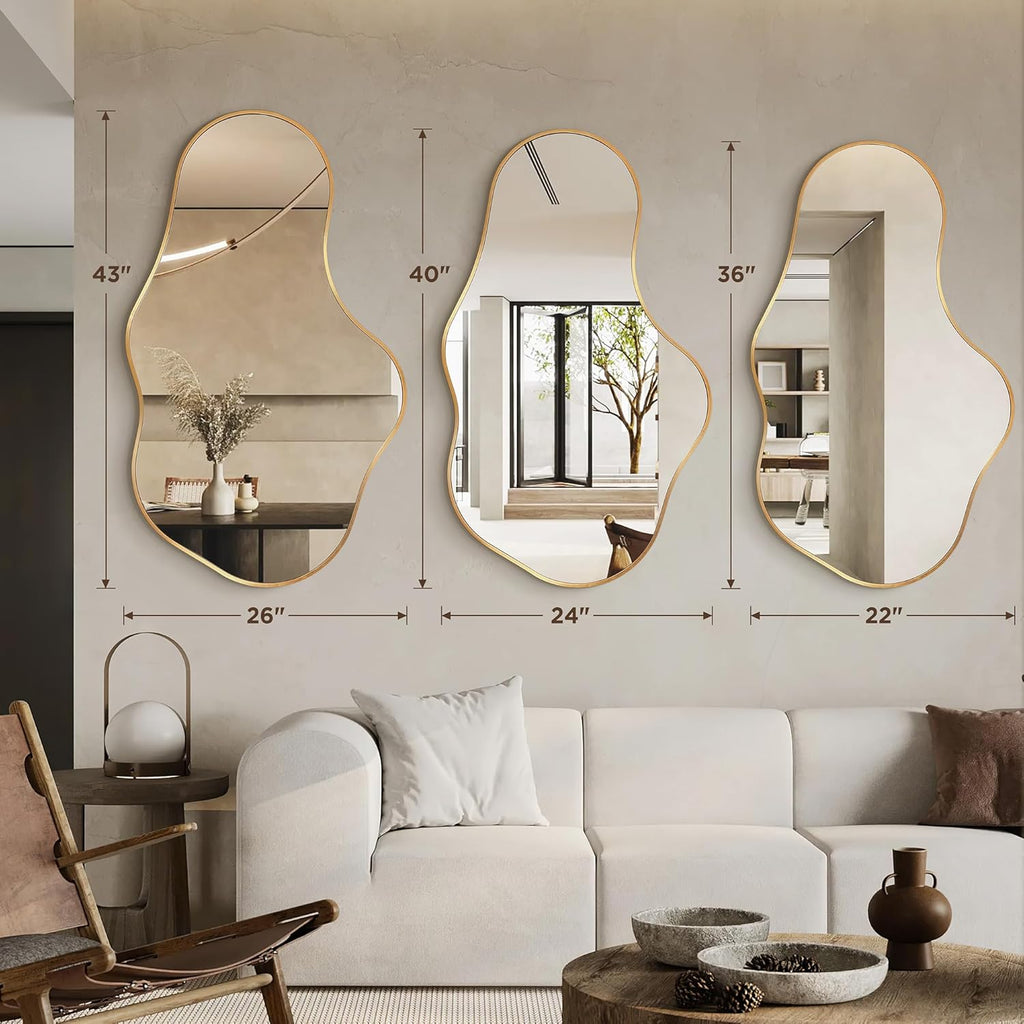 Bathroom Mirror for Over Sink-Gold Room Decor Wall Mirror 22"x 36" | Irregular Wall Mirror - Asymmetrical Abstract Mirror Unique for Bedroom, Living Room, Cloakroom, Entryway