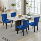 adochr PU Leather Dining Chairs Set of 6, Tufted Upholstered Dining Room Chair with Pull Ring and Solid Wood Legs, Blue
