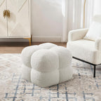 Zesthouse Square Pouf Ottomans Set of 2, Modern Backless Vanity Stool for Bedroom, White Fuzzy Foot Rest for Couch, Upholstered Tufted Footstool, Sherpa Fabric Ottoman Coffee Table for Living Room