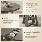 Round Extendable Dining Table Set for 6, 43"-59" Rustic Grey Expandable Kitchen Table with 6 Blue Velvet Tufted Chairs, Farmhouse Wooden Extendable Dining Room Table Set for Small Space Apartment