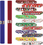 24pcs Christmas Wrapping Paper Roll Holder Clips, 8.7x1.2in Holiday Flip Wraps 12 Designs Gift Wrap Strips Flip Stabilizer Slap Bands for Xmas Poster Wrapping Organization Storage