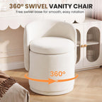 MALOL Ottoman with Storage, Swivel Vanity Stool with Back | 13GAL Velvet Makeup Stool with Reversible Lid, Multi-Functional Makeup Footstool for Bedroom, Beige