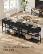 SONGMICS Console Table, Narrow Sofa Table with 2 Mesh Shelves for Entryway, Living Room, 11.8 x 38.9 x 31 Inches, 3 Fabric Drawers, Ebony Black, BELLAH Collection ULGS098B201