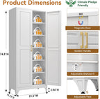 Polup 75" Pantry Cabinet, Tall Metal Storage Cabinet with Doors and Shelves | White Kitchen Cabinet, 5 Adjustable Shelving, Heavy-Duty Steel, Gold Handles, 4 Standing Feet, for Garage Office & Laundry