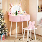 JOYMOR Kids Vanity with Lights, Girls Vanity Set w/Touch Screen 3 Colors Adjustment, Solid Wood Leg, 1 Drawer, 2 Storage Boxes, Kids Vanity Table and Chair Set (Pink)