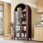 IDEALHOUSE Arched Kitchen Pantry Storage Cabinet - Farmhouse 5-Tier Display Shelf with 2 Glass Doors and Adjustable Shelves, Versatile Cupboard for Kitchen, Dining Room, Living Room, Walnut