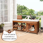 Shoe Bench with Cat Cabinet and Hidden Drawer, 2 Tier Entryway Bench with Storage 43.3 in, Solid Wood Shoe Rack with Cushion for Entryway Hallway Living Room Bedroom (400lbs+)