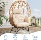 SWITTE Wicker Egg Chair Outdoor, Oversized Patio Lounge Chairs with Cushion for Indoor Living Room, Bedroom, Outside Backyard Balcony-Beige