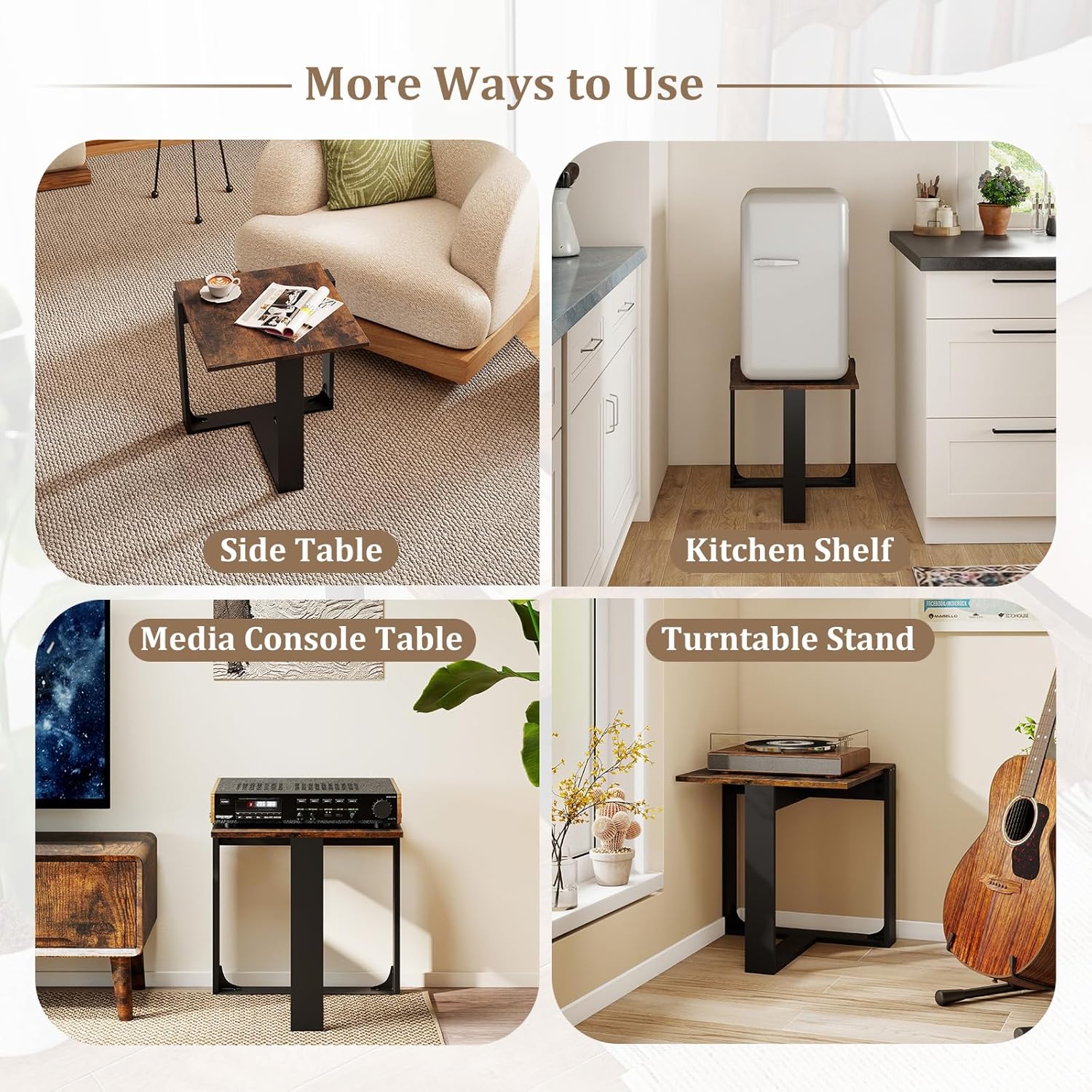 Giantex Industrial End Table Set of 2, Square Bedside Night Stand w/T-Shape Metal Frame, Accent Nightstand for Bedroom, Wood Sofa Side Tables for Living Room Office Small Space, Rustic Brown